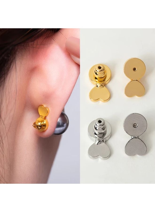Golden Heart Locking Bullet Earring Backs 4pcs Support For Heavy Droopy Earrings - Image 1