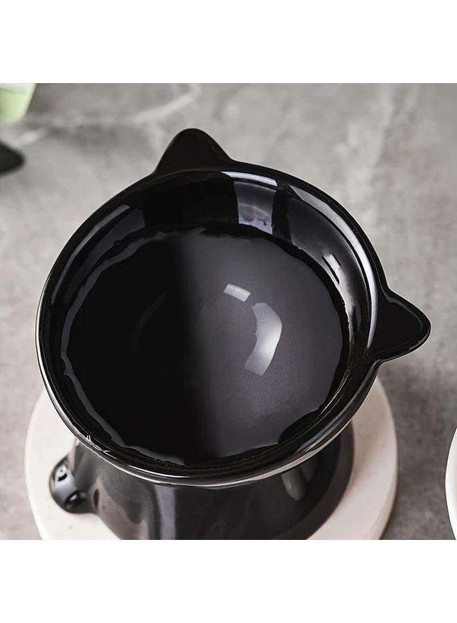 Black Elevated Cat Bowl 15 Degree Tilt Anti Vomit Neck Support Wide Base Durable Plastic - Image 1