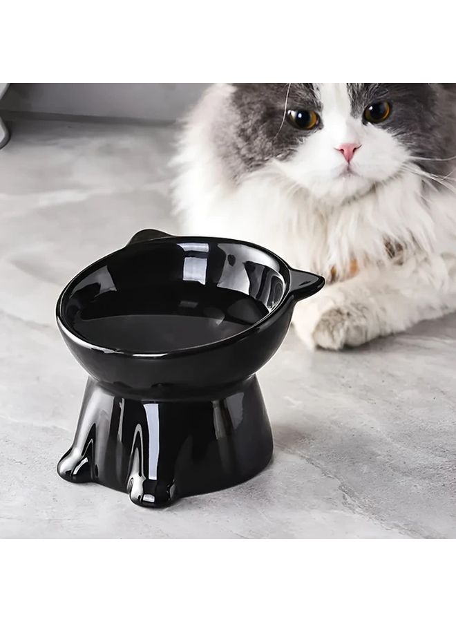 Black Elevated Cat Bowl 15 Degree Tilt Anti Vomit Neck Support Wide Base Durable Plastic - Image 5