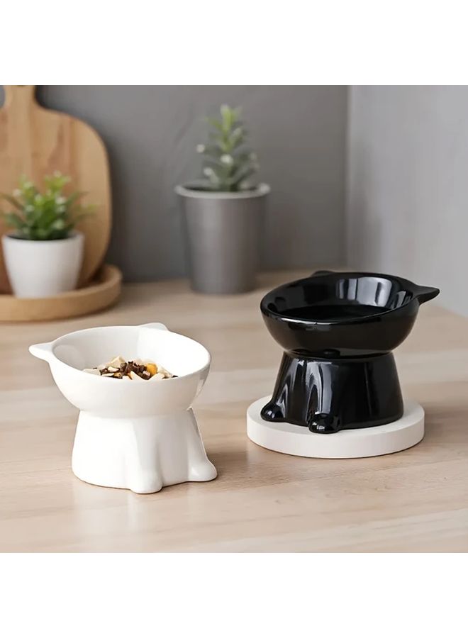 Black Elevated Cat Bowl 15 Degree Tilt Anti Vomit Neck Support Wide Base Durable Plastic - Image 4