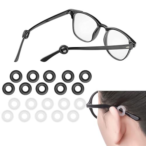 Fapiwen 10 Pairs Glasses Ear Grip, Silicone Anti Slip Eyeglass Holder Comfort Eyeglasses Ear Hooks Eyeglass Ear Grips Sleeve Holder For Spectacle sunglasses reading glasses Sport Eyewear (Black+Clear) - Image 1