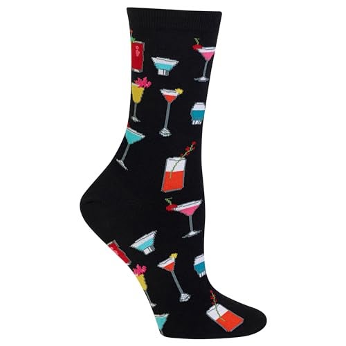 Hot Sox Women's Fun Drinks Crew Socks-1 Pair Pack-Happy Hour Cool & Funny Gifts, Cocktails (Black), Shoe Size: 4-10 - Image 1