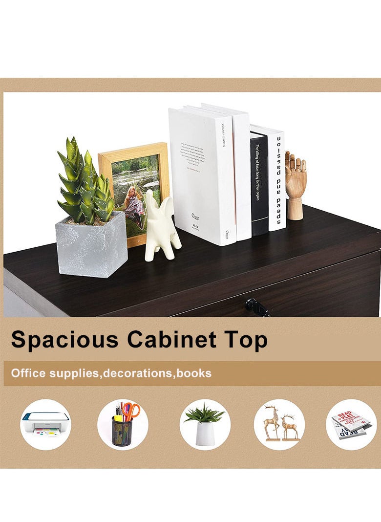 ZUIHAO - 3 Drawer Wood File Cabinet with Lock Printer Stand with Open Storage Shelves, Black - Image 1