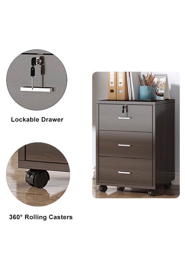 ZUIHAO - 3 Drawer Wood File Cabinet with Lock Printer Stand with Open Storage Shelves, Black - Image 1