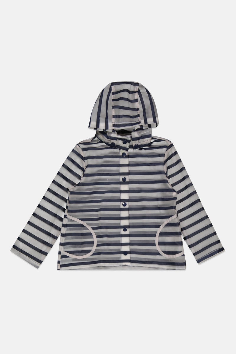 Tchibo Kids Girl Stripe Hooded Rain Jacket, Navy - Image 1