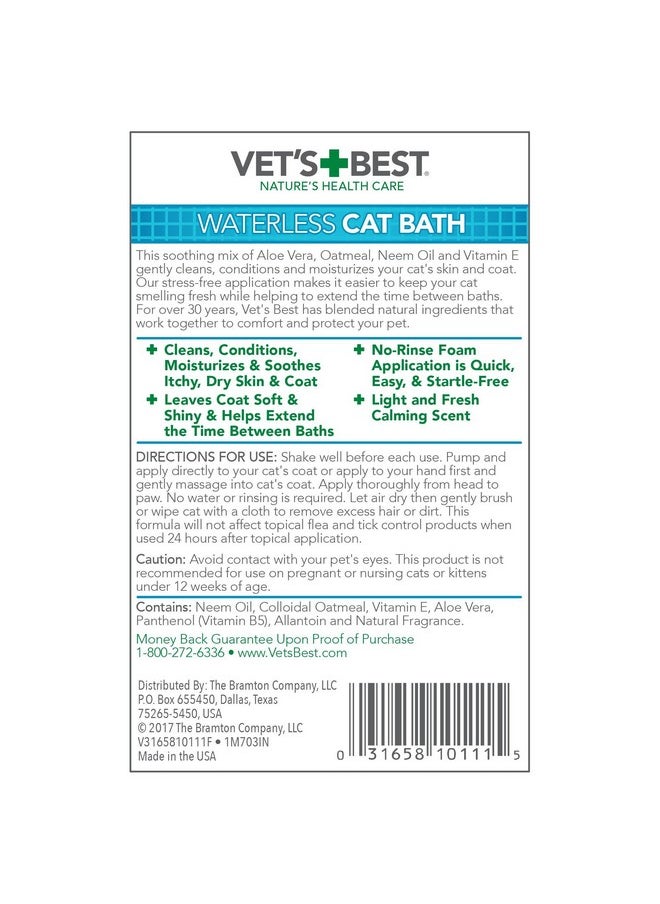 Vet's Best Vet's Best Waterless Cat Bath, No Rinse Waterless Dry Shampoo for Cats, Veterinarian Formulated Cat Shampoo, Kitten Shampoo, 4 oz  - Image 3