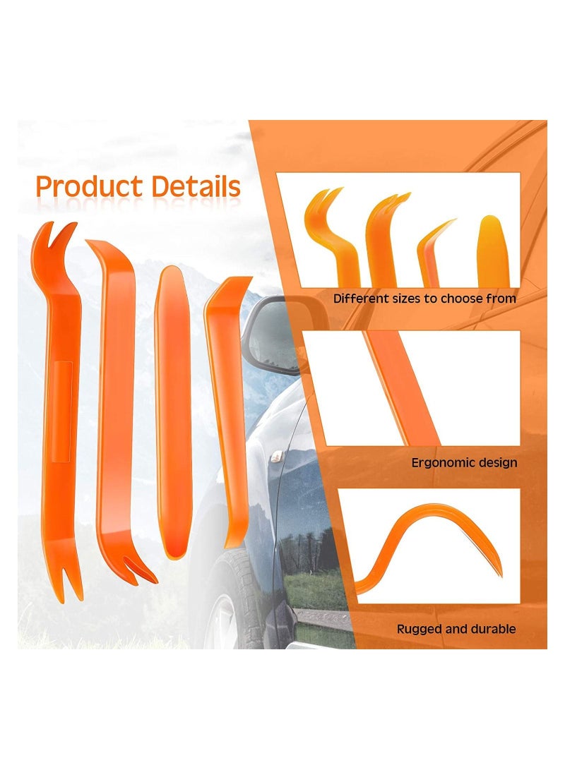 KASTWAVE 4Pcs Auto Plastic Removal Pry Tool Set, Orange Trim Removal for Car Panel Dash, Radio, Door, Terminal Interior Accessories Removal Tool Kit Professional grade Kit - Image 3