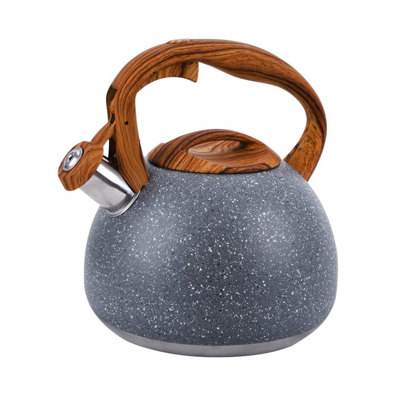 Foedo Tea Kettle 32 Quart Whistling Tea Kettle Stovetop Tea Pots for Stove Top Food Grade Stainless Steel with Wood Pattern Handle Grey Teapot