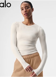 alo yoga top, long-sleeved, round-neck, breathable, highly elastic, slimming, sports top, slimming, versatile, fitness innerwear as a base layer