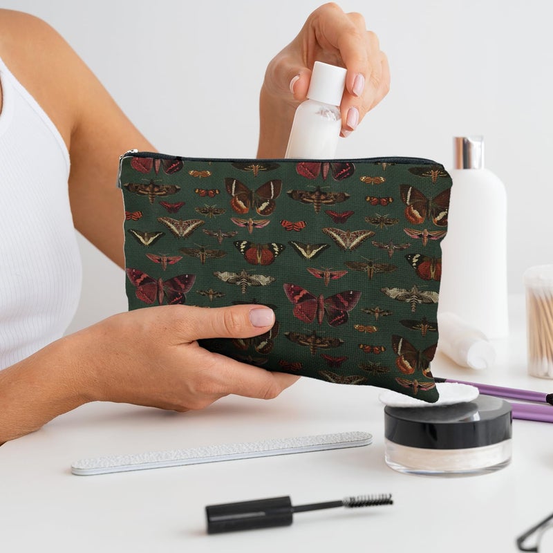 RYYCDOI حقائب مستحضرات التجميل على شكل فراشة من Ryycdoi Moody Green Academia Butterfly حقيبة أدوات الزينة للنساء حقيبة مكياج على شكل فراشة كلاسيكية هدايا على شكل فراشة للنساء حقيبة مكياج على شكل فراشات داكنة - Image 4