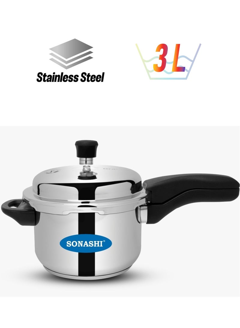 SONASHI 3L Pressure Cooker  Heavy Base With Stainless Steel Body  Extra Strong Lugs with Strong and Sturdy Handle  Flexible Both on Gas Stove and Induction Stove  Kitchen Appliance SPC-330SS  - Image 1