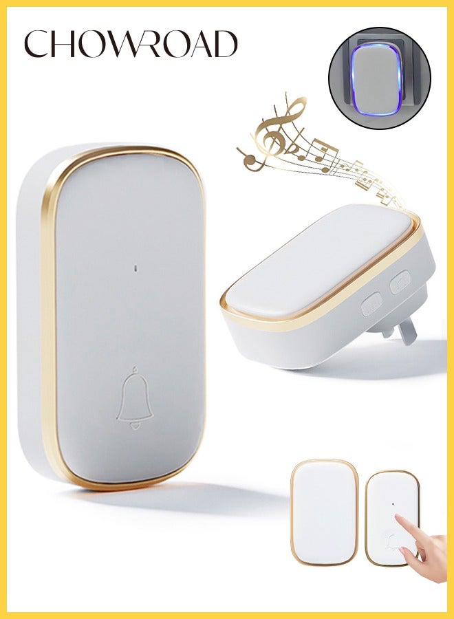 CHOWROAD New golden edge Waterproof Wireless Doorbell with UK Plug, LED Flash,  1000 Feet Range, 38 Sounds and 4 Levels of Volume, Cordless Doorbell for Home, Office, Apartment, Hotel, Warehouse and Anti-Theft - Image 1