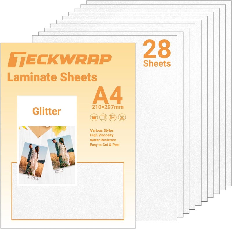 TECKWRAP أوراق تغليف هولوغرافي مقاومة للماء - فينيل شفاف A4 ذاتي اللصق مع طبقة UV للتغليف DIY ورق ملصقات فينيل قابل للطباعة لطابعة الحبر النفاث 8.26 × 11.69 بوصة 28 ورقة، بريق - Image 1