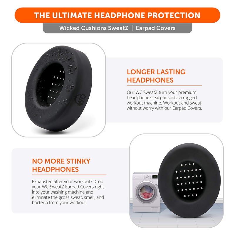WC SweatZ Studio - Patented Earpad Covers for Beats Studio 3 (A1914) & Beats Studio 2 (B0500 /B0501), Made by Wicked Cushions | Sweatproof & Easily Washable | Black - Image 4