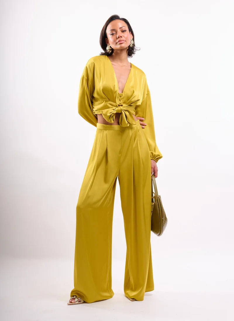 Faia SATIN SHIRT CO-ORD IN CHARTREUSE
