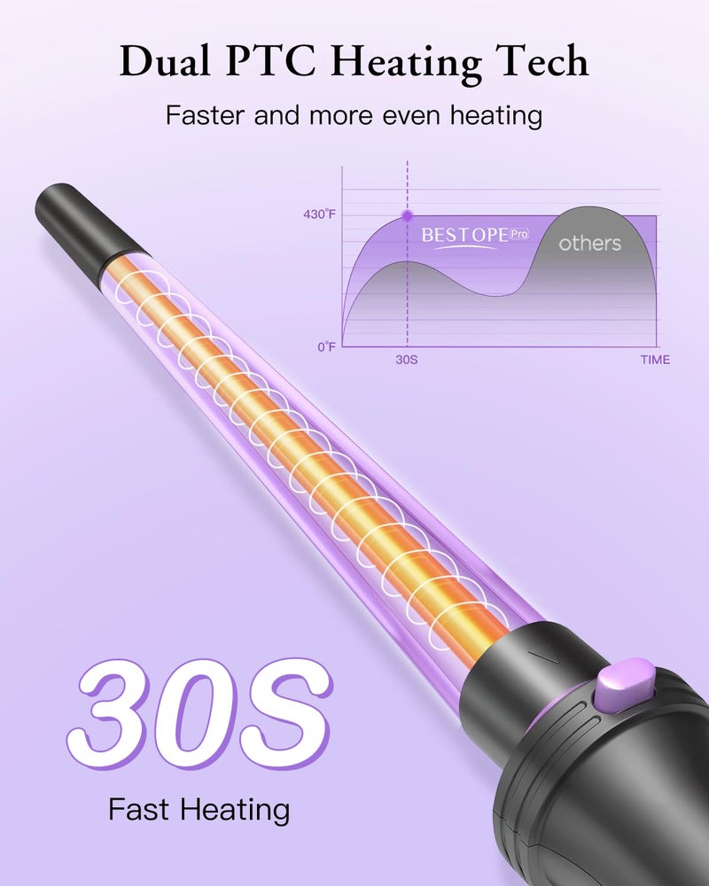 BESTOPE PRO 5 in 1 Curling Iron, Curling Wand Set with Thermal Brush, Flat Iron Hair Straightener, 3 Ceramic Irons (0.35"-1"), 13 Adjustable Temps, Hair Curler Waver with Heat Resistant Mat, Glove, Clip - Image 4