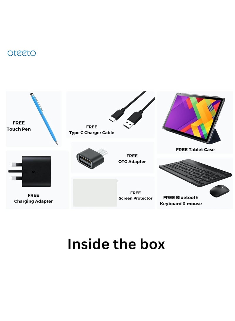 Oteeto TAB 11 Pro Tablet/10.1-Inch IPS LCD/8GB RAM + 512 GB ROM/5G Network/6000 mAh/8MP Front + 13MP Rear Camera/Octa Core 1.3GHz/Android 13/Includes Keyboard, Touch Pen, Mouse - Green - Image 4