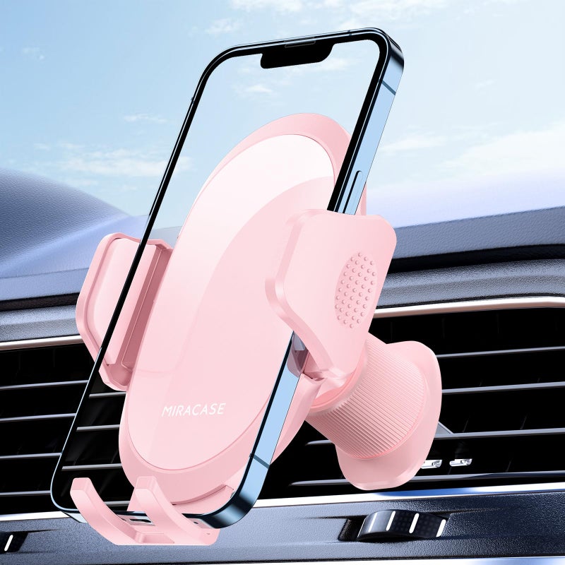 Miracase Phone Holders for Your Car with Metal Hook Clip, Cell Phone Mounts Air Vent Cell Phone Stand Car Mount, Universal Automobile Cradle Fit for iPhone Android and All Smartphones (Pink) - Image 1