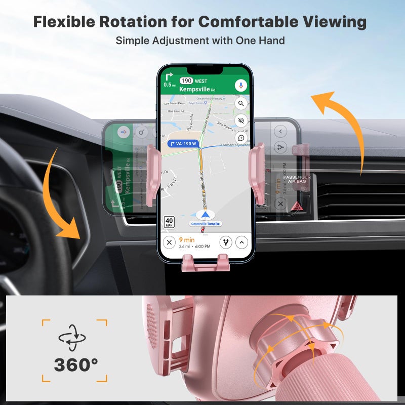 Miracase Phone Holders for Your Car with Metal Hook Clip, Cell Phone Mounts Air Vent Cell Phone Stand Car Mount, Universal Automobile Cradle Fit for iPhone Android and All Smartphones (Pink) - Image 4
