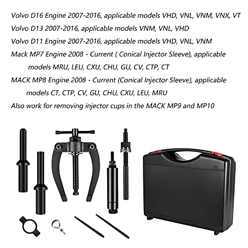 YOOWEE Compatible with Volvo Mack Truck Injector Nozzle/Cup/Sleeve/Tube Remover & Installer Tool Kit Work on D11 D12 D13 D16 FM12 MP7 MP8 MP10 Engine Replaces 9986174 88800387 88800196 - Image 2