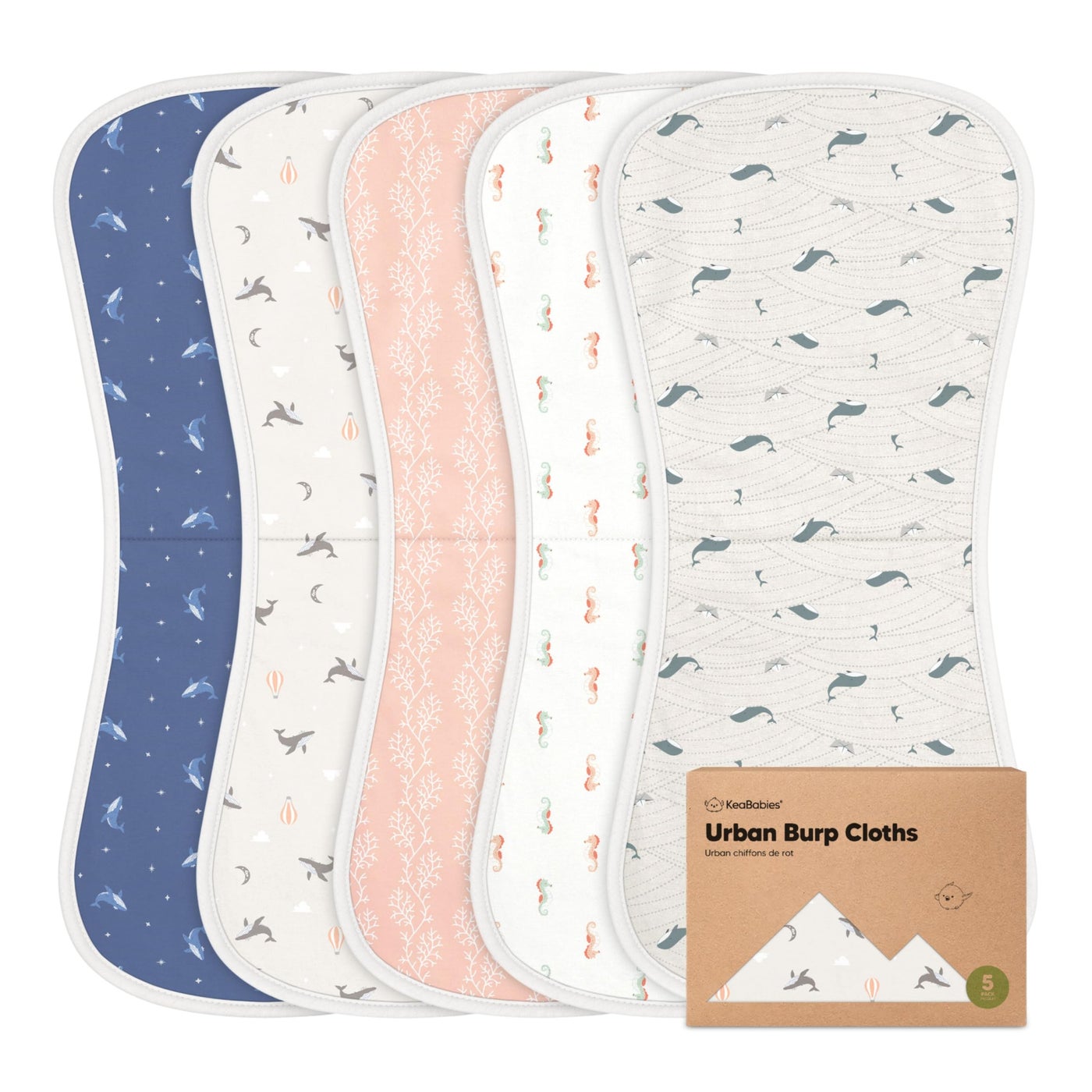 KeaBabies Organic Burp Cloths Baby Boy & Girl - 5-Pack Super Absorbent Cotton Burping Cloths for Babies, Soft & Plush Newborn Spit Up Rags, Infant Towels for Milk Spit Up, Unisex, Large 21" x 10" (Mar