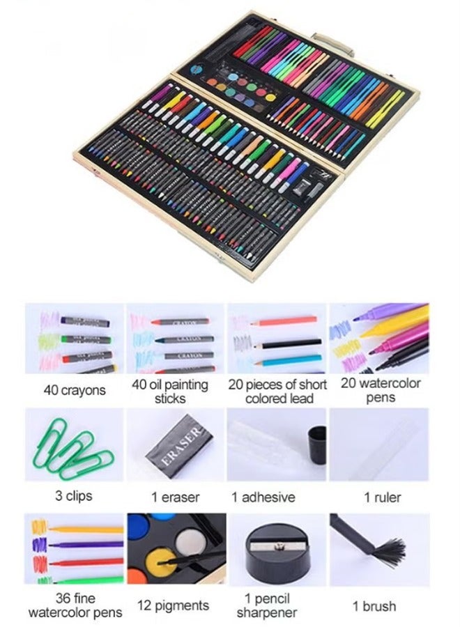 Deluxe 180 Color Art Set Comprehensive Art Supplies with Oil Pastels Crayons Colored Pencils Markers and Watercolor Cakes in a Double Layered Wooden Gift Box for Artists of All Ages  - Image 4