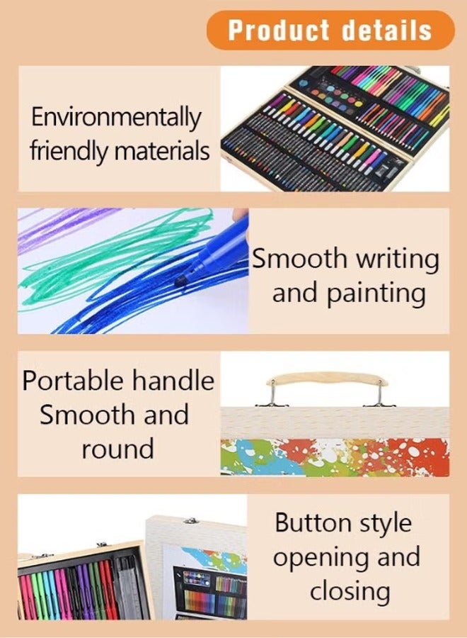 Deluxe 180 Color Art Set Comprehensive Art Supplies with Oil Pastels Crayons Colored Pencils Markers and Watercolor Cakes in a Double Layered Wooden Gift Box for Artists of All Ages  - Image 2