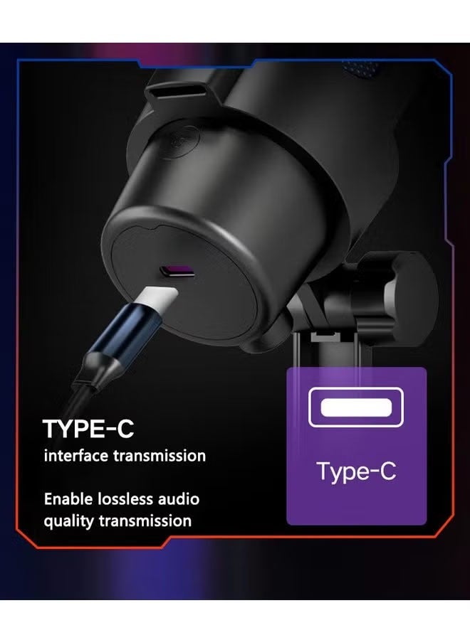 Gaming Microphone, Condenser Microphone, USB Microphone for PC with RGB, Touch Mute, Plug and Play, Gain knob  Monitoring Mic for Streaming, Podcast, Studio Recording（White） - Image 3