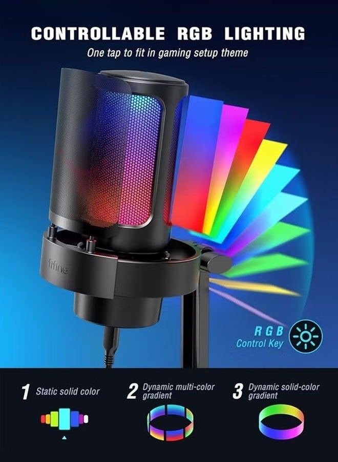 Gaming Microphone, Condenser Microphone, USB Microphone for PC with RGB, Touch Mute, Plug and Play, Gain knob  Monitoring Mic for Streaming, Podcast, Studio Recording（White） - Image 2