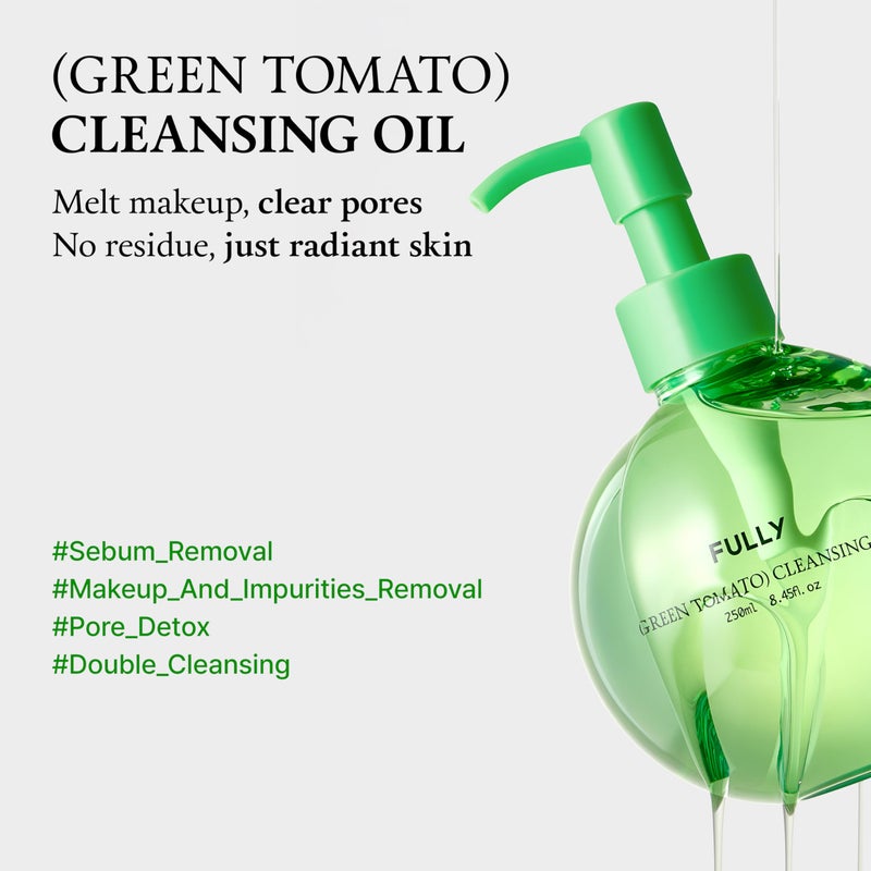 FULLY Green Tomato Pore Cleansing Oil, Daily Oil Cleanser with BHA & Green Tomato for Makeup Removal, Sebum Control, Blackhead Removal for Sensitive Skin, Vegan Korean Skincare, 8.45 fl.oz - Image 2