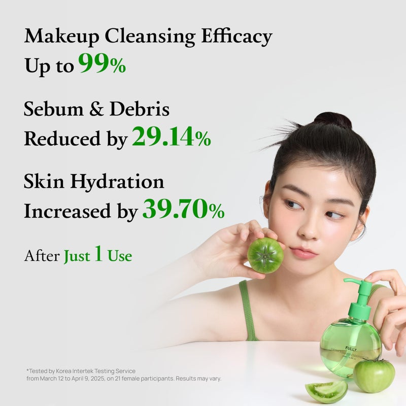 FULLY Green Tomato Pore Cleansing Oil, Daily Oil Cleanser with BHA & Green Tomato for Makeup Removal, Sebum Control, Blackhead Removal for Sensitive Skin, Vegan Korean Skincare, 8.45 fl.oz - Image 5