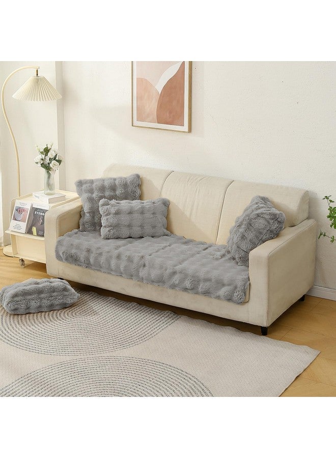 HOKIPO HOKIPO Luxury Faux Rabbit Fur Anti Slip Sofa Cover Mat, 2 Seater, Cool Grey (NEW-5013-GRY*1) - Image 1
