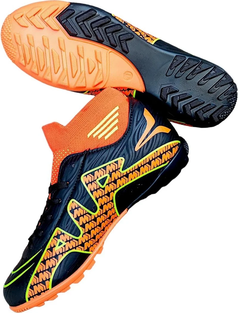 Liger Socked Ankle High Top Football Boots Black - Orange
