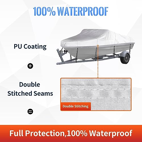 NEXCOVER Trailerable Boat Cover, Length: 17'-19' Beam Width: up to 96", Waterproof Heavy Duty Cover, Fits V-Hull, TRI-Hull, Runabout, Pro-Style, Bass Boat, Storage Bag & Tightening Straps Included. - Image 3
