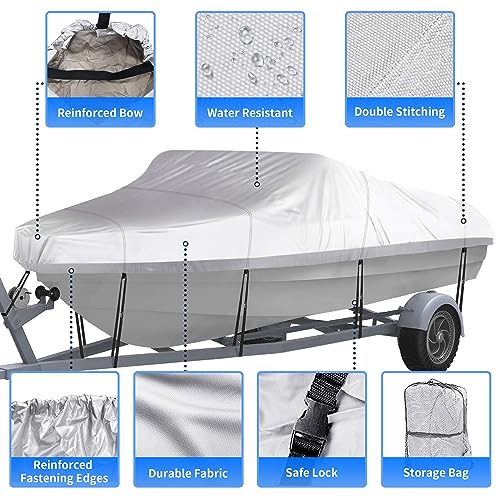 NEXCOVER Trailerable Boat Cover, Length: 17'-19' Beam Width: up to 96", Waterproof Heavy Duty Cover, Fits V-Hull, TRI-Hull, Runabout, Pro-Style, Bass Boat, Storage Bag & Tightening Straps Included. - Image 2