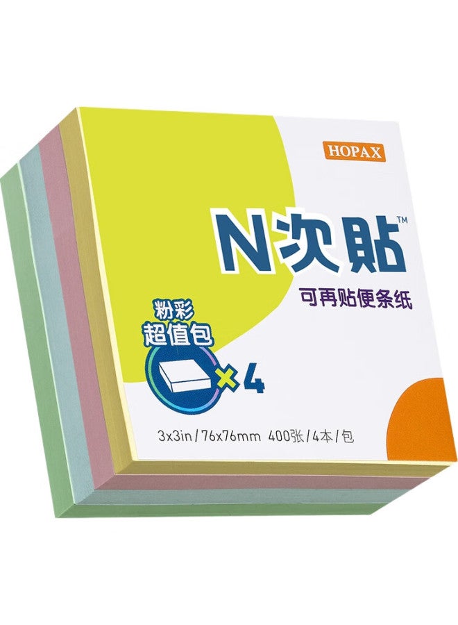 Stickn 32048 Reusable Sticky Notes/Post-Its/Bulliettes (76X76Mm) 4 Colors - Image 1
