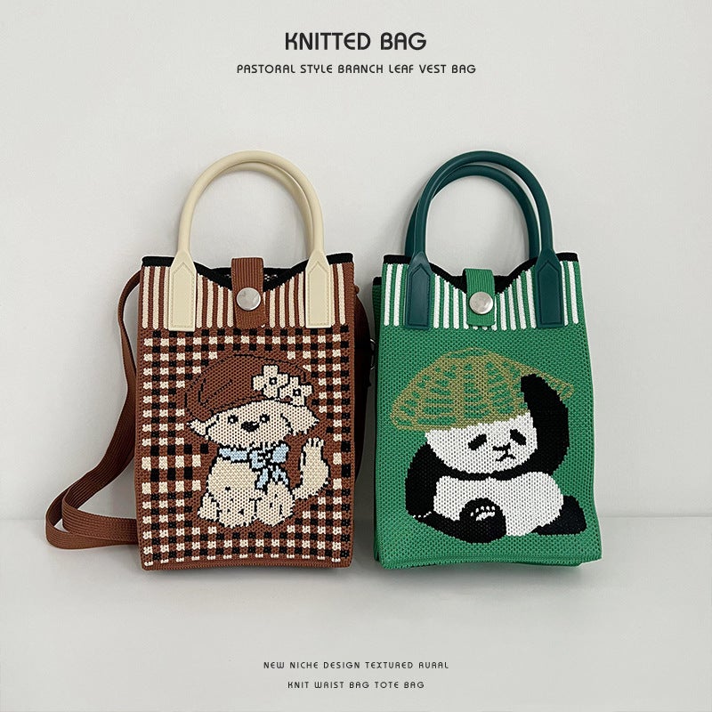 New Style Portable Small Bag Girl'S Cartoon Crossbody Mobile Phone Bag Knitted Small Square Bag Adjustable Crossbody Bag Shoulder Bag - Image 3