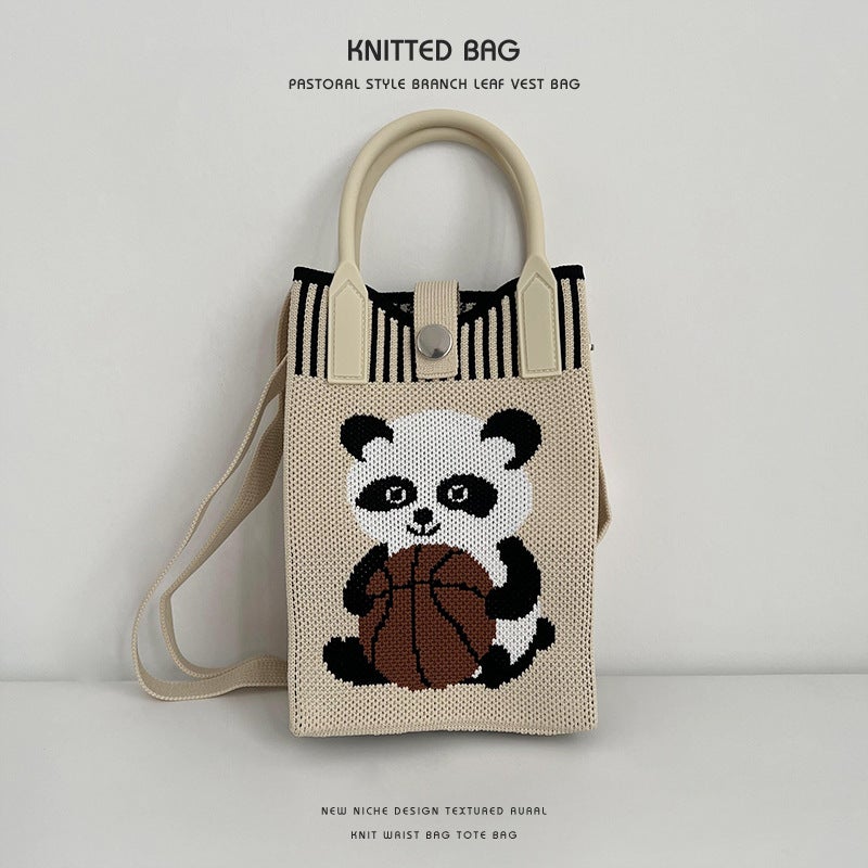 New Style Portable Small Bag Girl'S Cartoon Crossbody Mobile Phone Bag Knitted Small Square Bag Adjustable Crossbody Bag Shoulder Bag - Image 1