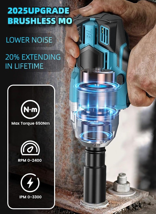 ALongDeng 21V Cordless Impact Wrench Impact Wrench 1/2 inch Max Torque 479 Ft-lbs(650Nm) 3300RPM w/ 2x 4.0 Battery 6 Sockets 8 Drill 6 Screws High Torque Power Impact Wrench for Car Home  - Image 5