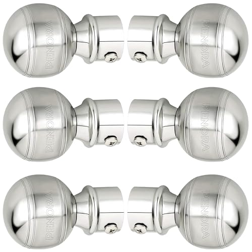 Penora Curtain Knob Bracket Rod Heavy Rod Bracket Steel Chrome Finish Curtain Accessories for Home Curtain Without Support Holder for 1 Inch Rod Pack of 6 - Image 1
