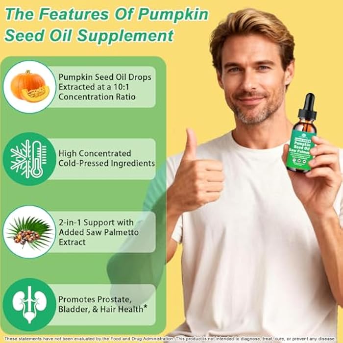 WellVeraVida Pumpkin Seed Oil with Saw Palmetto Drops-High Concentrated Pumpkin Seeds Oil Supplement for Hair, Bladder & Prostate Health丨 Cold Pressed, High Absorption Liquid for Women & Men丨NON-GMO, Vegan, 2Fl Oz - Image 2