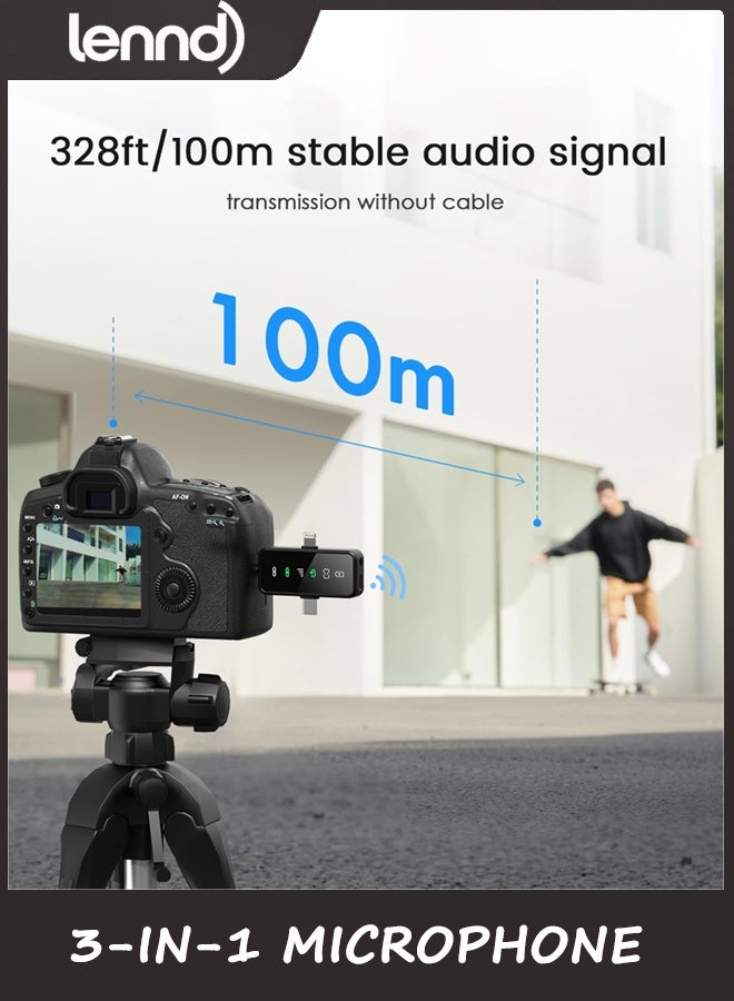 LENND 3-in-1 Professional Mini Microphone for iPhone, Android, Camera – 328ft Range, 20H Battery, Wireless Microphones, Noise Canceling for Recording, Live Streaming, YouTube, TikTok - Image 3