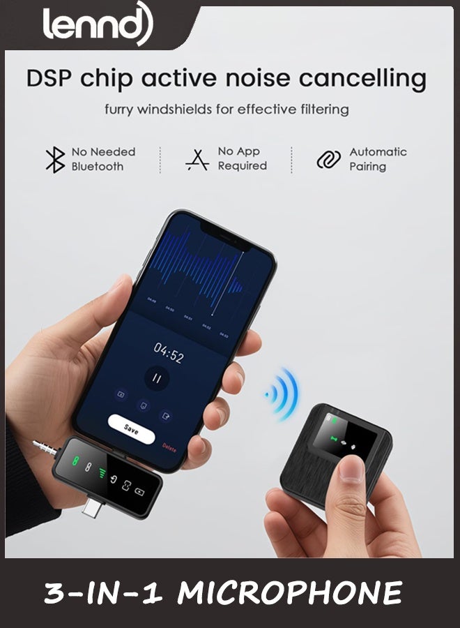 LENND 3-in-1 Professional Mini Microphone for iPhone, Android, Camera – 328ft Range, 20H Battery, Wireless Microphones, Noise Canceling for Recording, Live Streaming, YouTube, TikTok - Image 2