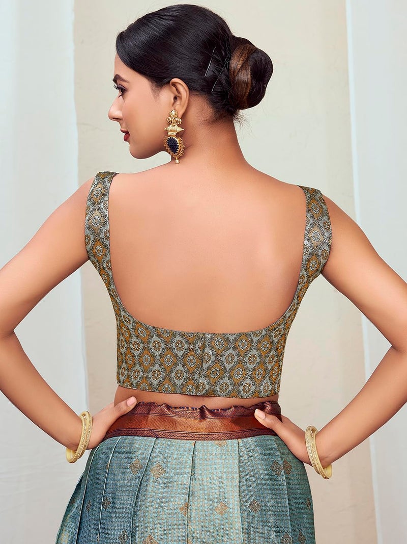 Vardha Women's Readymade Brocade Sleeveless Saree Blouse, Padded Art Silk Blouse for Women (Black) - Image 3