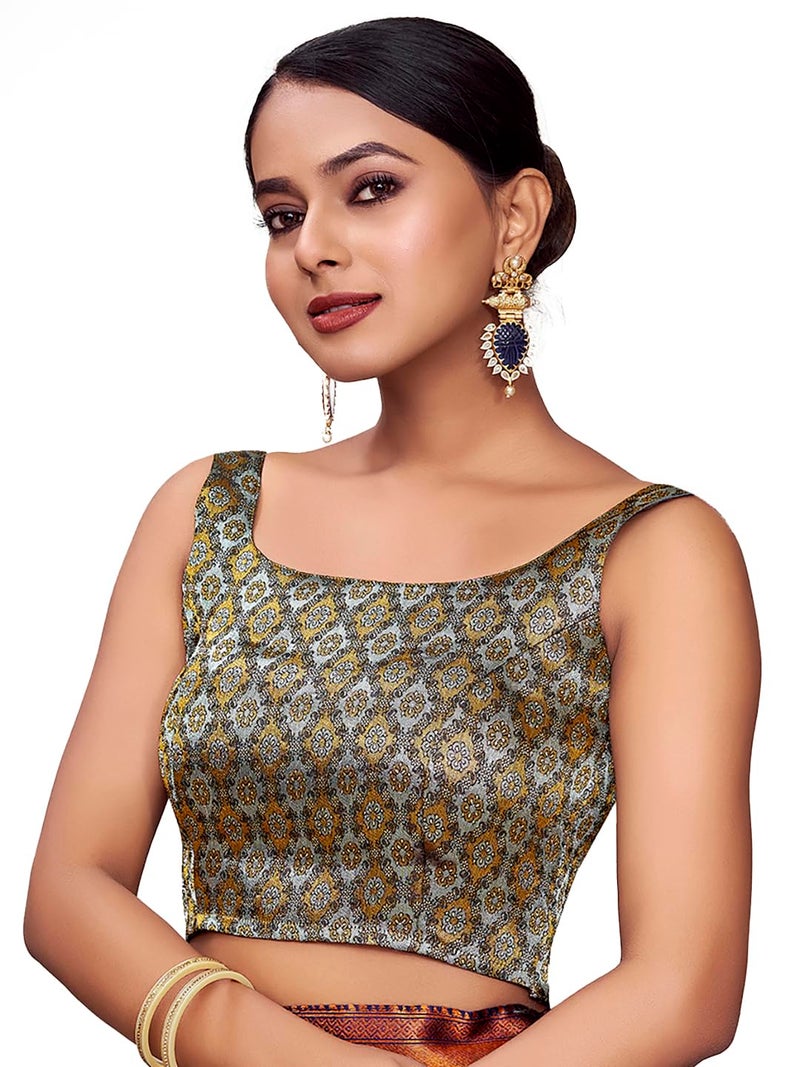 Vardha Women's Readymade Brocade Sleeveless Saree Blouse, Padded Art Silk Blouse for Women (Black) - Image 1
