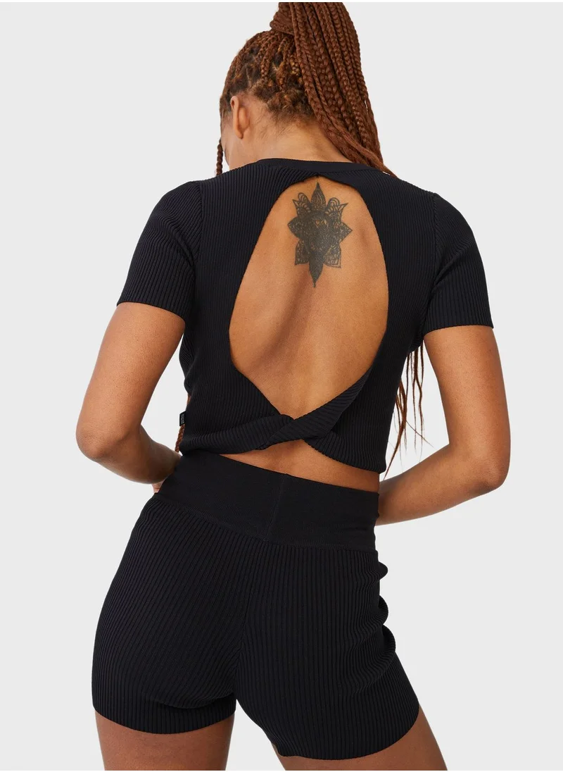 Cotton On Crew Neck Open Back Crop T-Shirt