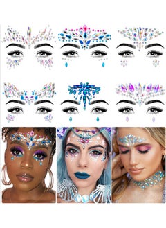 iMethod iMethod Face Jewels - Face Gems, Mermaid Face Jewels Stick On, Rave Accessories for Festival Holiday Costumes & Makeup, 6 Pcs, multicolored  - Image 1
