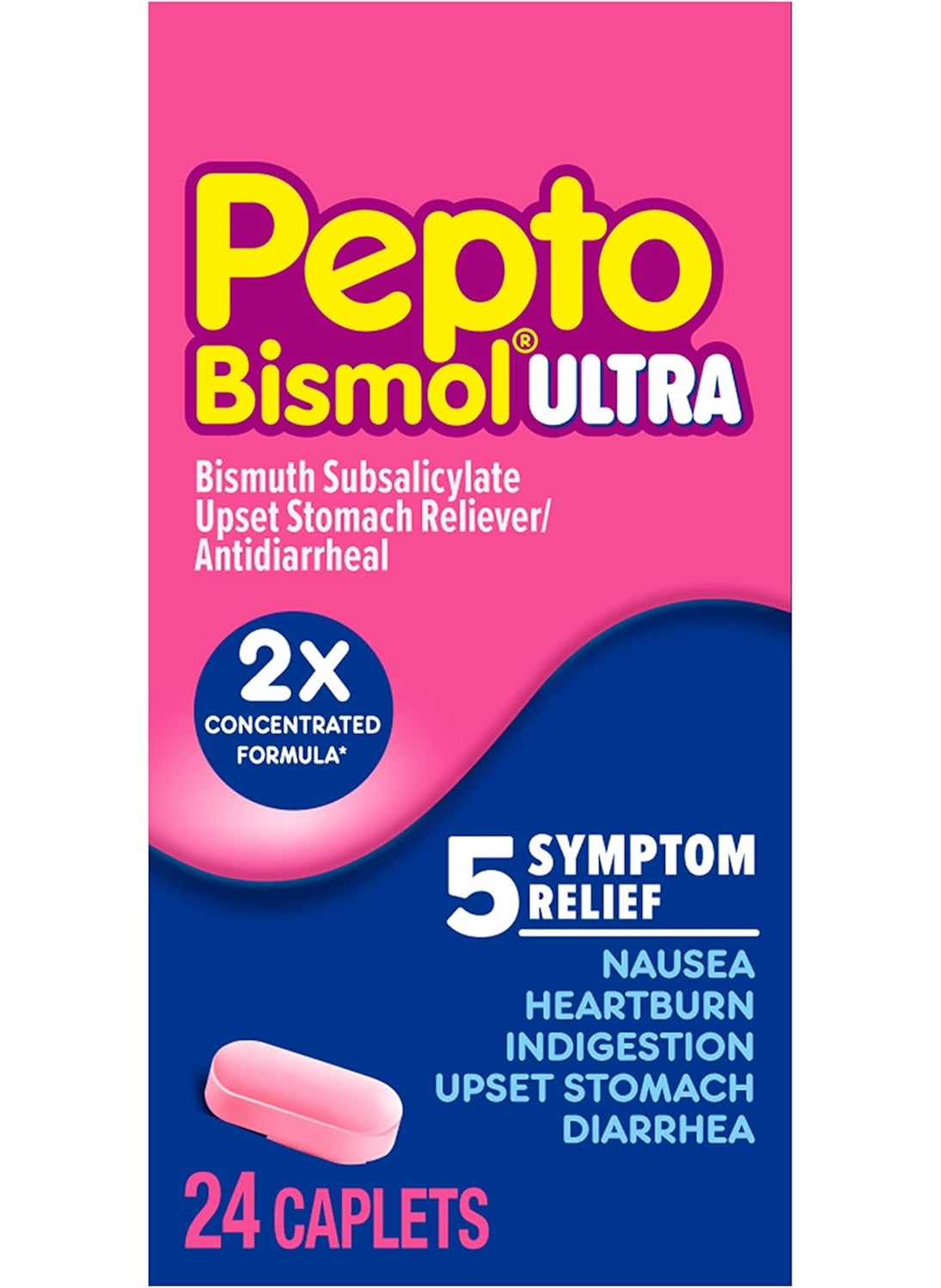 Pepto Bismol Pepto Bismol Caplets Ultra for Nausea, Heartburn, Indigestion, Upset Stomach, and Diarrhea - 5 Symptom Fast Relief, 24 ct 