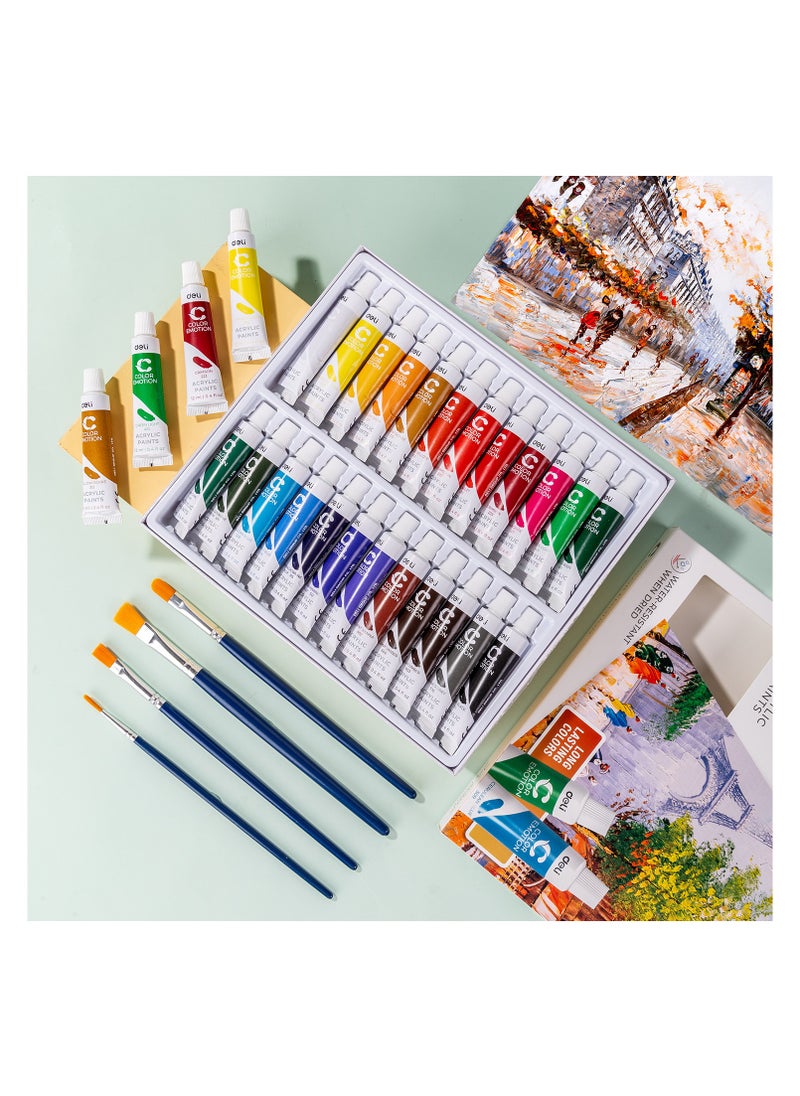 Deli Deli EC12-24 COLOR EMOTION 24-Color Acrylic Paint Set - 12ml Tubes, Rich Pigment & Quick-Drying - Ideal for Canvas, Fabric & Crafts (24PCS/Color Box)  - Image 4