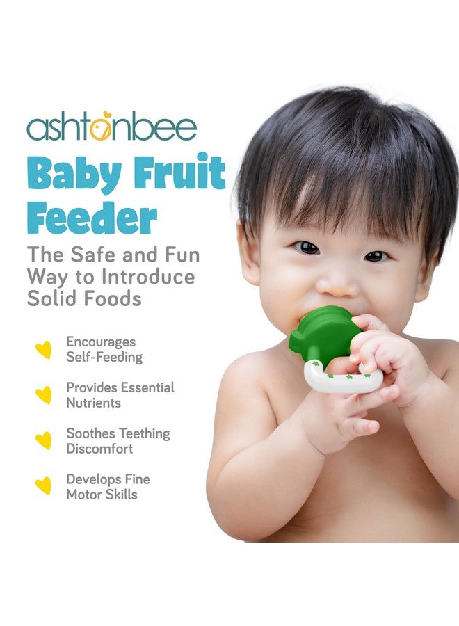 ashtonbee Baby Fruit Feeder, Teething Pacifier for Fruits, Veggies, or Frozen Milk, Food-Grade Silicone Teethers for Babies 6-12 Months, Baby Essentials for Teething Relief - Apple Green and Lychee Pink - Image 1